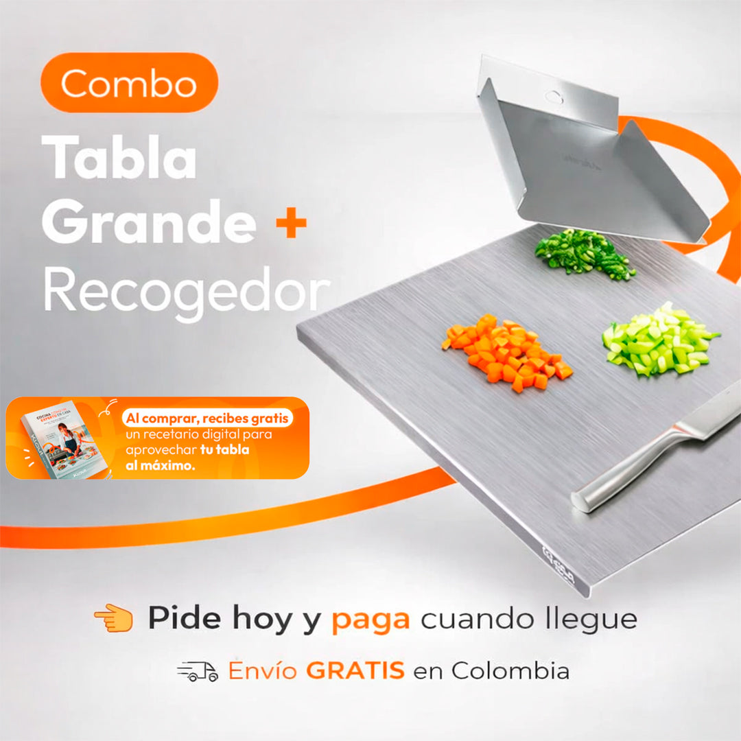 Tabla de picar de acero inoxidable 304 + recogedor