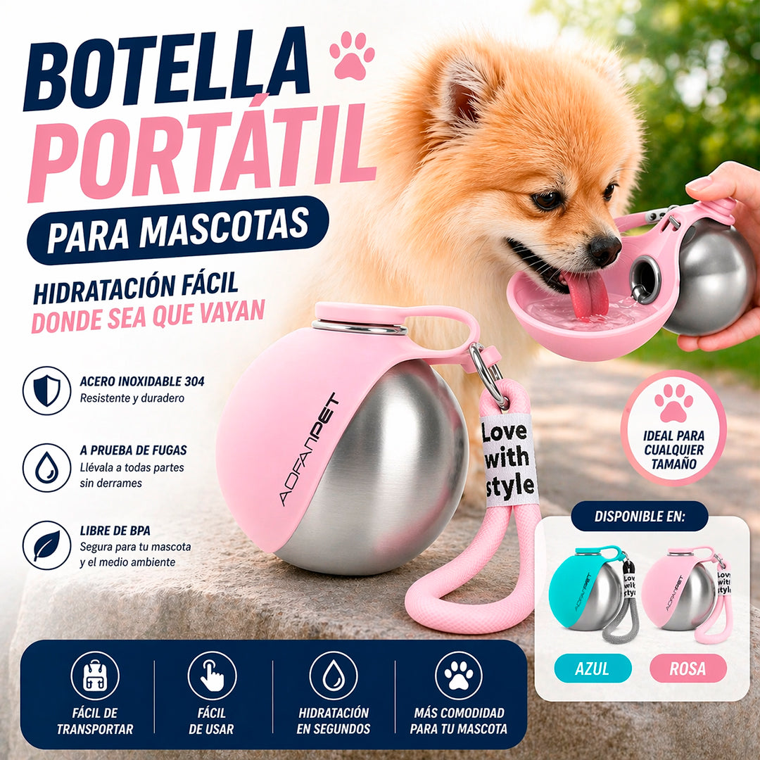 Botella de agua para mascotas 2 en 1 acero inoxidable